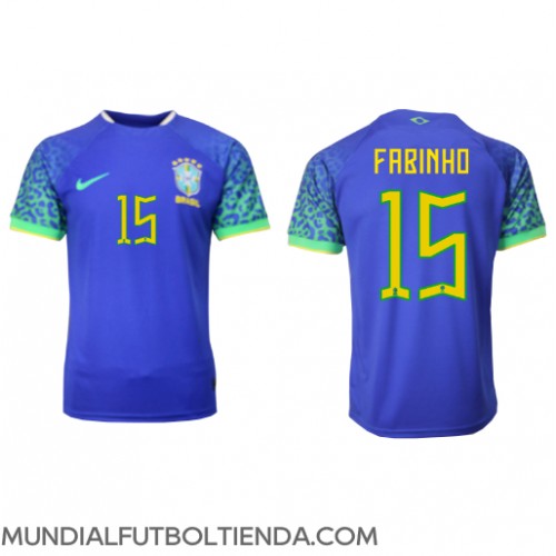 Camiseta Brasil Fabinho #15 Segunda Equipación Replica Mundial 2022 mangas cortas